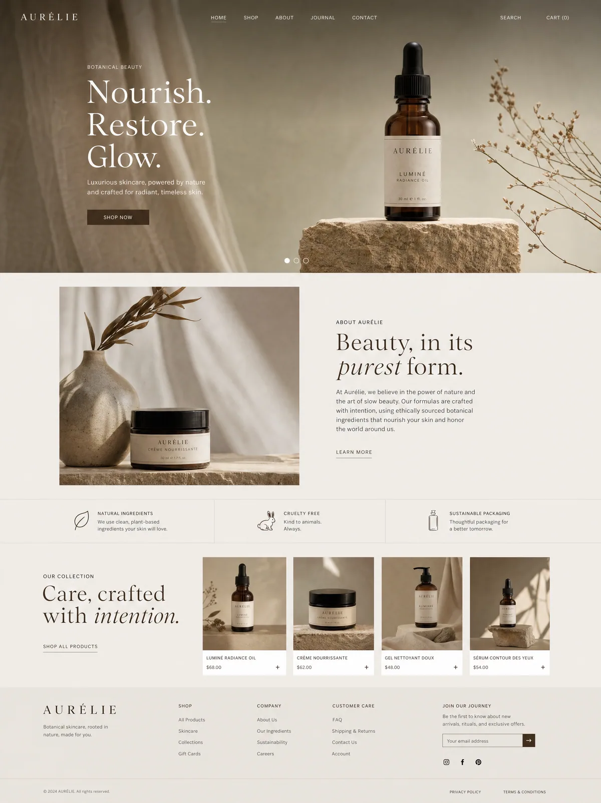 Skincare brand website designed and built by Senno